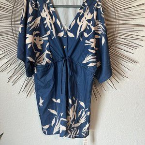 Cupshe Navy Floral Dress/Swim Coverup